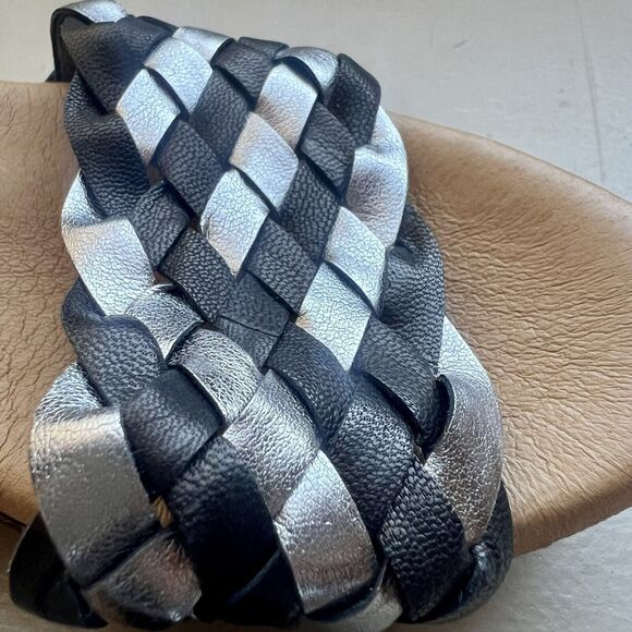 Eric Michael Rachel Black & Metallic Silver Sandals & Faux Wood Size EU 37 US 7 - Picture 9 of 16